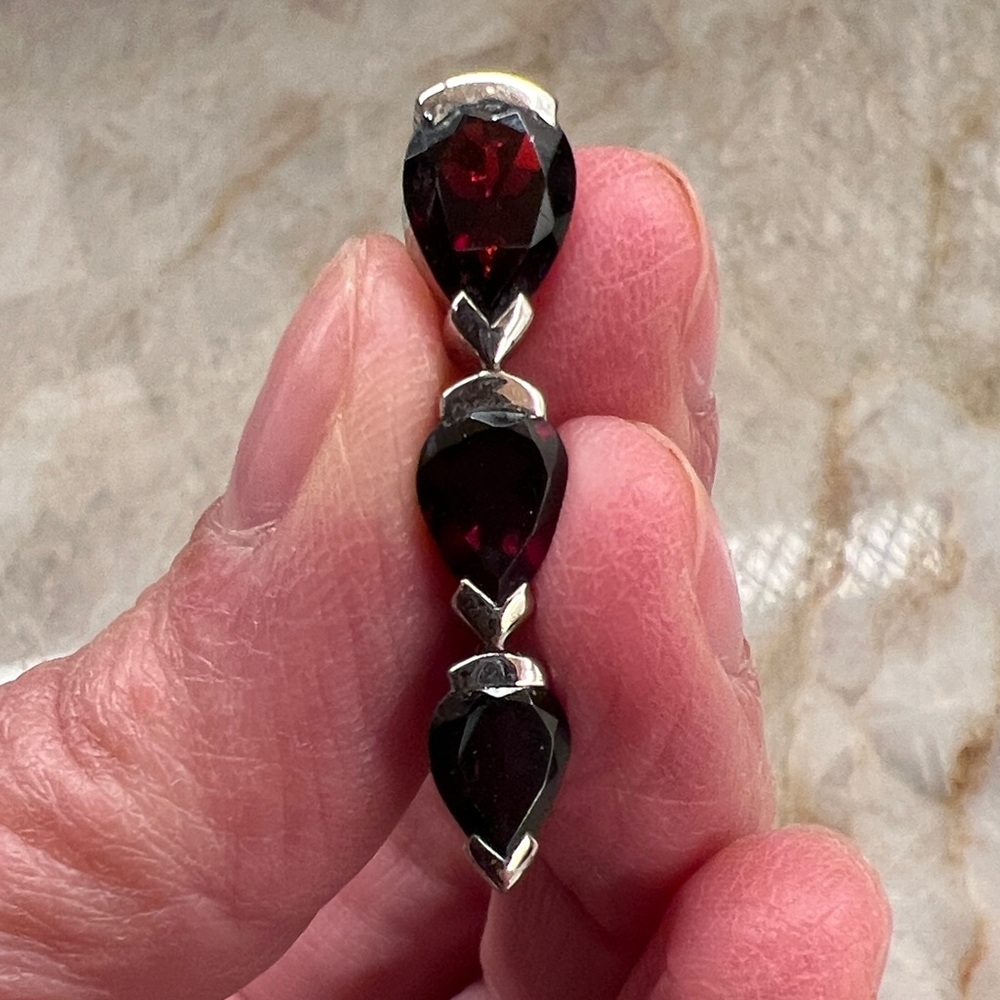 Elegant Silver and Deep Red Stone Teardrop Earrings